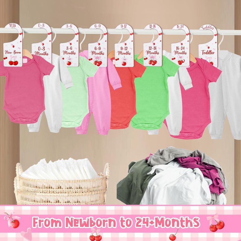 CORNER LACE Baby Closet Dividers 8PCS, Cherry & Bow Themed Wooden Double-Sided Clothes Size Hanger Organizer from Newborn to Toddler for Nursery Decor Baby Shower Birthday Gift Pink - Image 4
